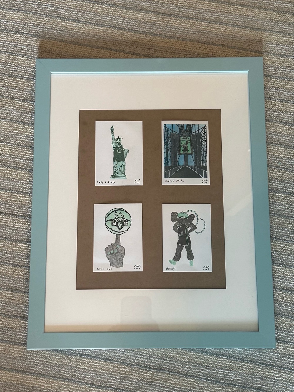 Framed Four-Panel Art Print in Light Blue Frame